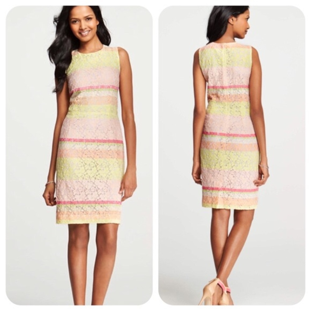 Ann Taylor Sz 8 Pink & Yellow Horizon Lace Dress